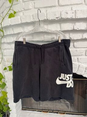 Nike Men’s Black Athletic Shorts with White 'Just Do It' Print